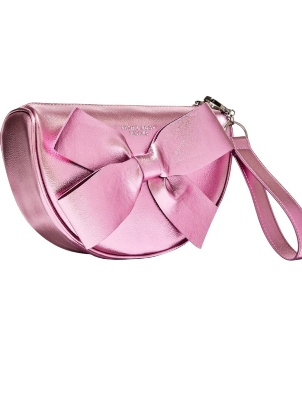 Bath & Body Works Pink Metallic Bow Wristlet Cosmetic Bag